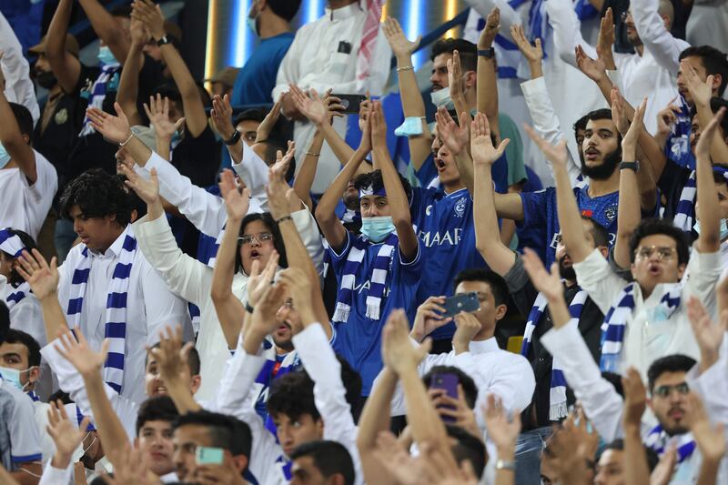 Al Hilal supporters cheer on at the King Saud University Stadium in Riyadh. AFP