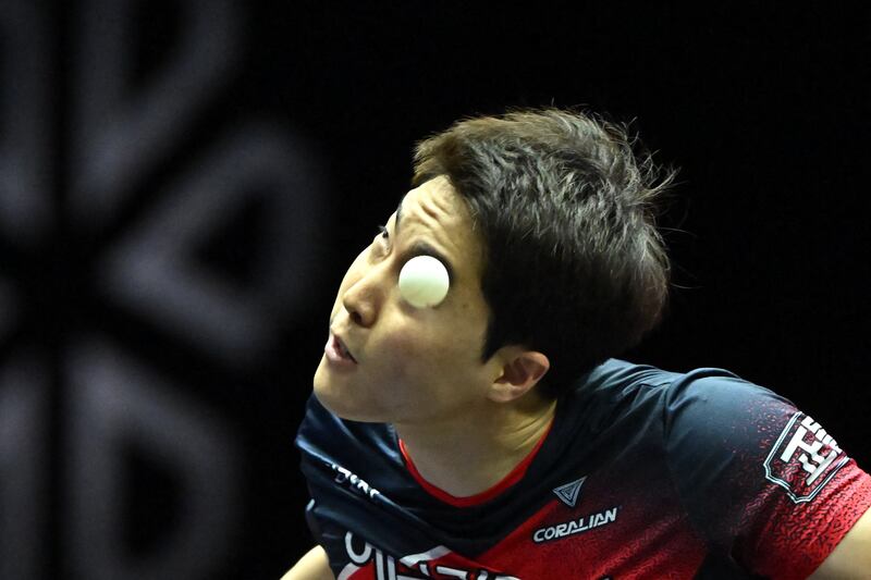 South Korea's Lim Jong-hoon competes against Japan's Harimoto Tomokazu (not in picture) during a men’s quarterfinal match at the World Table Tennis Champions European Summer Series 2022 in Budapest, Hungary. AFP