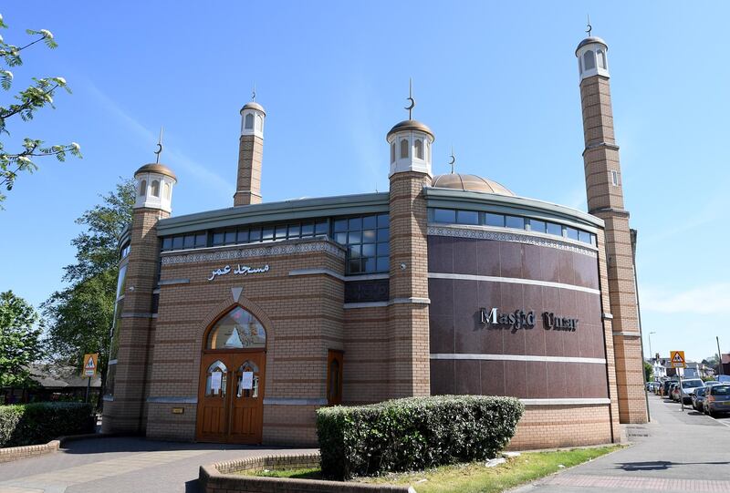 LEICESTER, ENGLAND - APRIL 24: A general view of Masjid Umar Mosque during the holy month of Ramadan on April 24, 2020 in Leicester, England. The British government has extended the lockdown restrictions first introduced on March 23 that are meant to slow the spread of COVID-19. (Photo by Ross Kinnaird/Getty Images)