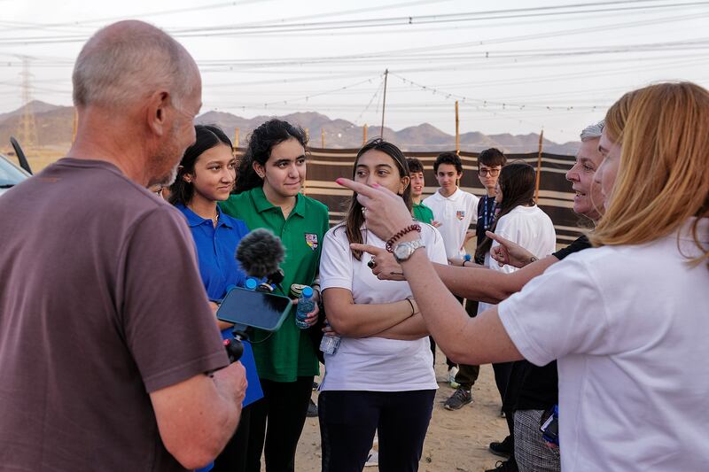 Mark Evans records a podcast with pupils and teachers from the Jeddah Prep and Grammar School