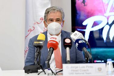 Jorge Luis Pinto, new manager of the UAE national team, during his official press conference in Dubai on Wednesday. Courtesy UAE FA