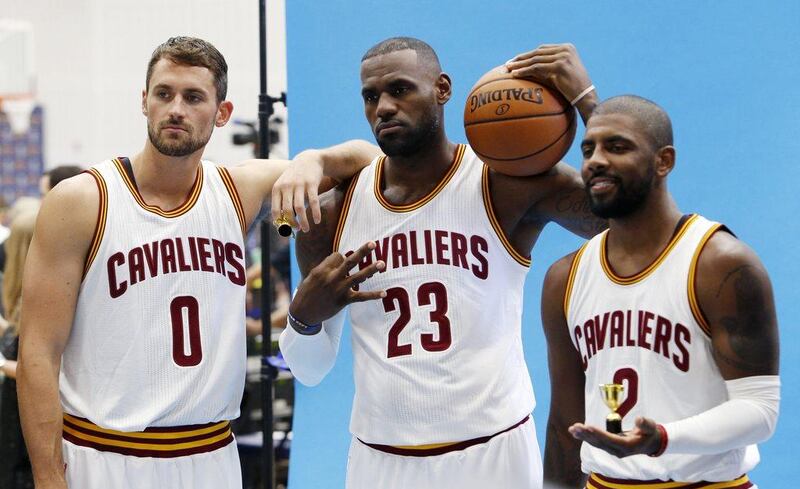 LeBron James, centre, fielded questions regarding Colin Kaepernick's national anthem protest during the Cleveland Cavaliers media day. Ron Schwane / AP Photo