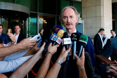 United Nations Special Envoy to Syria Geir Otto Pedersen speaks to journalists after his meeting with Syria's Foreign Minister in the Syrian capital Damascus on September 23, 2019. AFP