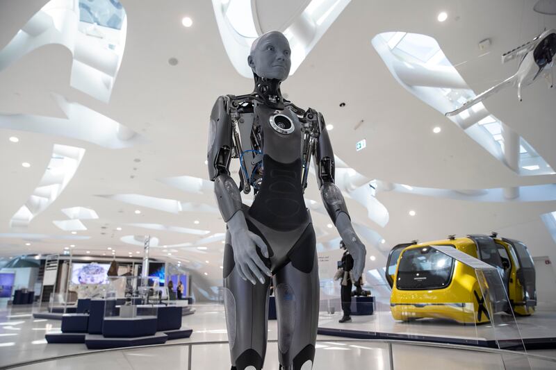 A robot on display at the Dubai Future Forum. Antonie Robertson / The National
