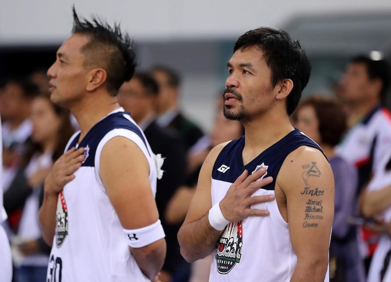 Dubai, United Arab Emirates - September 27, 2019: Dubai Invasion 2019, MPBL event, headlined by Manny Pacquiao in an All Star game. Friday the 27th of September 2019. Hamden Sports Complex, Dubai. Chris Whiteoak / The National