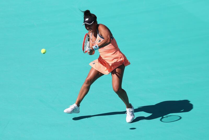Heather Watson of Great Britain in action against Ekaterina Alexandrova of Russia. Alexandrova won the match 7-5, 6-7, 6-3. Getty