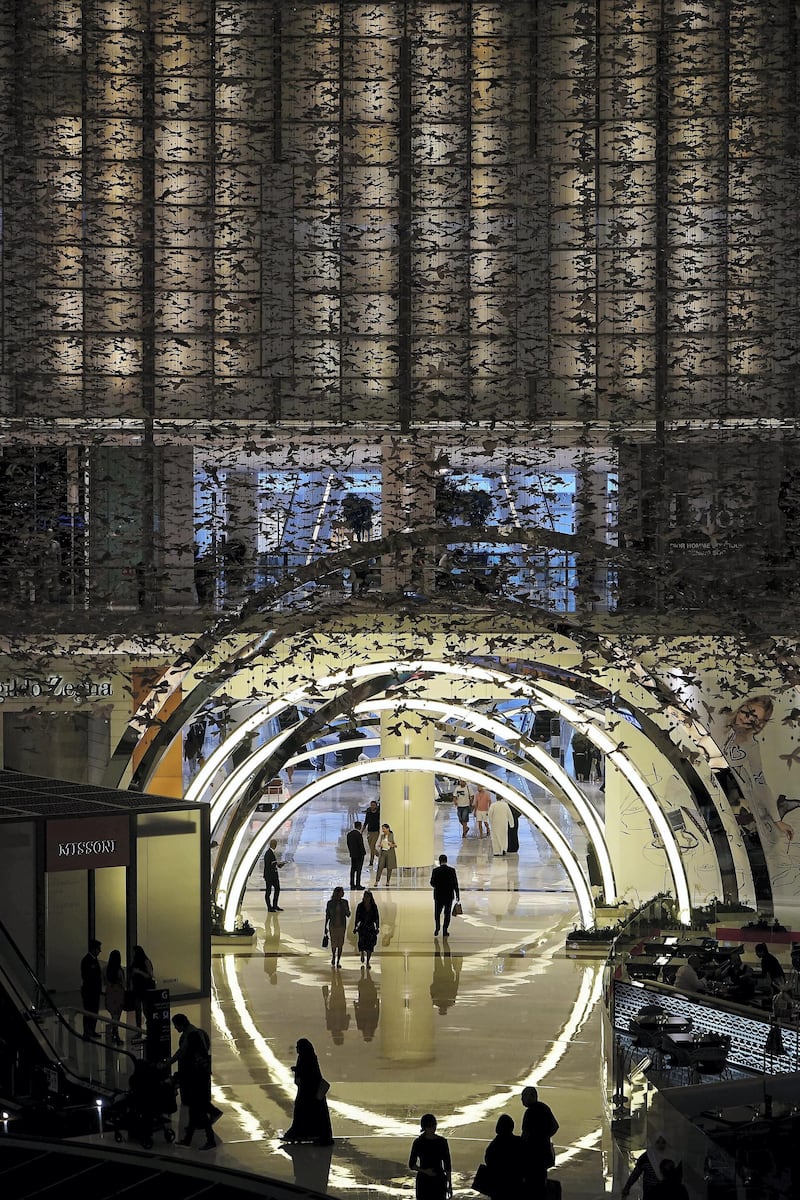               DUBAI , UNITED ARAB EMIRATES , MARCH 8  – 2018 :- View of the entrance of new extension of fashion avenue at Dubai Mall in Dubai. ( Pawan Singh / The National ) For News                 