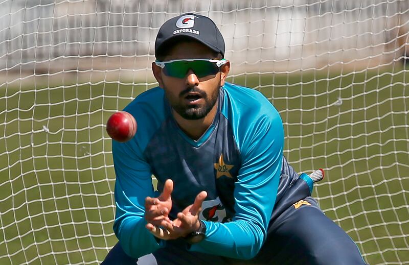 Pakistan captain Babar Azam during a practice session at the Rawalpindi Cricket Stadium on Sunday, February 27, 2022. Pakistan are hosting Australia for the first time in 24 years, with the first Test on March 4. AP