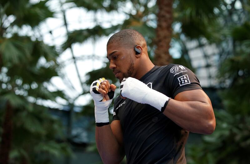Anthony Joshua during the public work-out at Brookfield Place in New York ahead of his heavyweight world title fight with Andy Ruiz Jr. Reuters