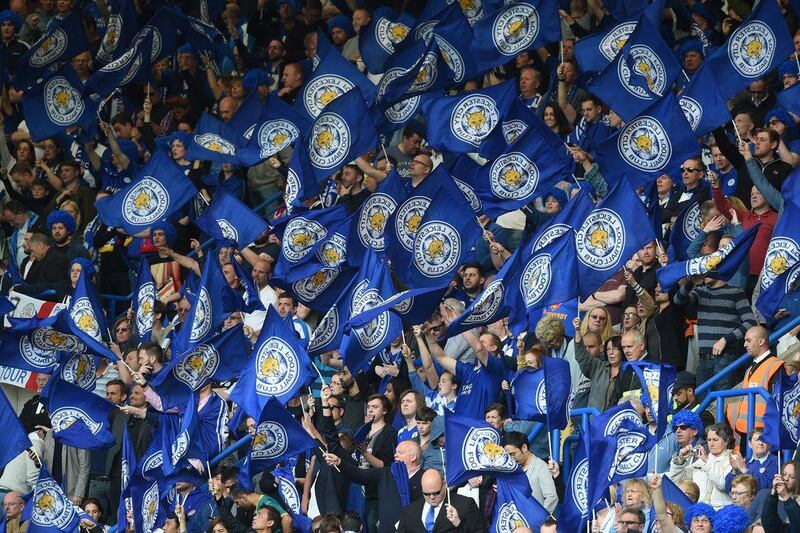Leicester City fans cheer on the champions during their final match of the Premier League season on Sunday against Chelsea. Michael Regan / Getty Images / May 15, 2016 