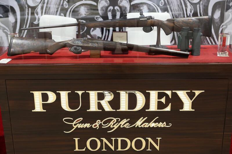 Rifles on display at the Purdey stand.