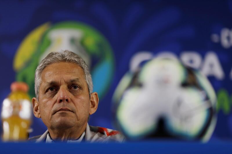 Chile coach Reinaldo Rueda, centre, during a press conference. Reuters