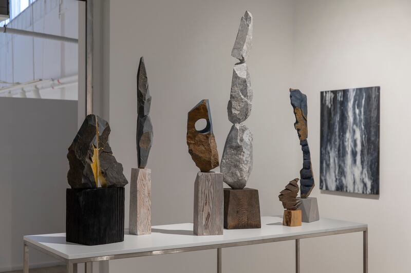 Samimi's stone sculptures stand in graceful, refined composition and balanced proportions