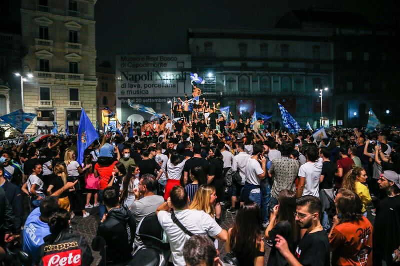 Napoli's supporters celebrate in Naples. AFP