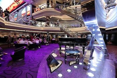 The Piano Bar is located under a sparkling Swarovski staircase on the 'MSC Virtuosa', one of more than 30 restaurants, lounges and bars on the ship. Pawan Singh / The National