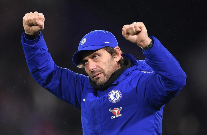 HUDDERSFIELD, ENGLAND - DECEMBER 12:  Antonio Conte, Manager of Chelsea celebrates after the Premier League match between Huddersfield Town and Chelsea at John Smith's Stadium on December 12, 2017 in Huddersfield, England.  (Photo by Laurence Griffiths/Getty Images)