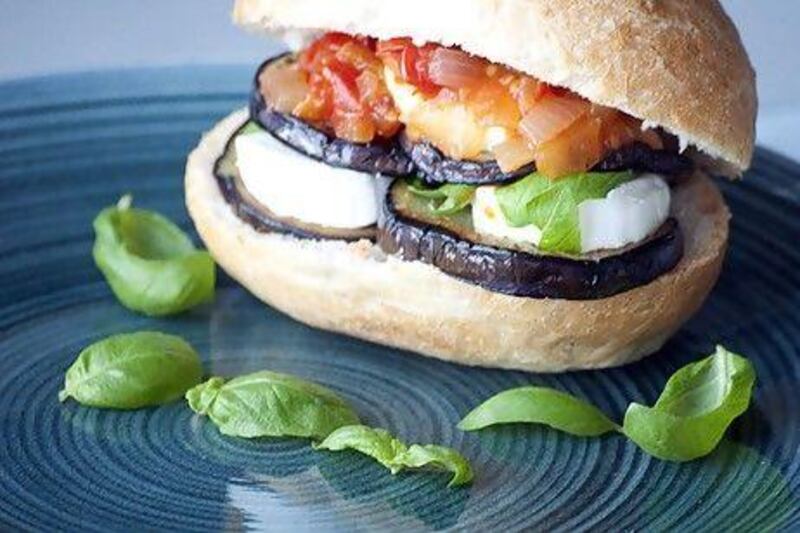 Aubergine burger with sticky tomato relish. Courtesy Scott Price