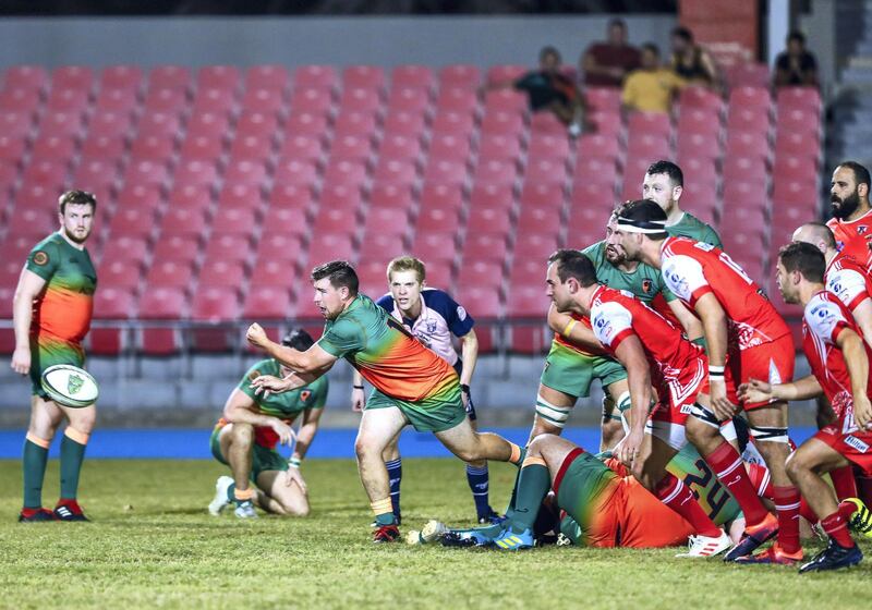 Dubai, United Arab Emirates, November 8, 2019.  
SUBJECT NAME / MATCH / COMPETITION: West Asia Premiership: Dubai Knights Eagles v Dubai Tigers, Domestic top division match.
Victor Besa/The National
Section:  SP
Reporter:  Paul Radley