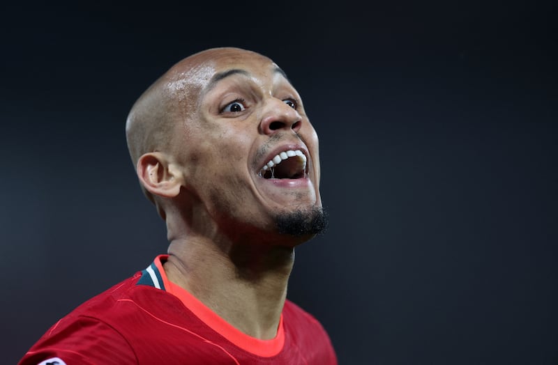 Liverpool's Fabinho reacts during the game. Action Images