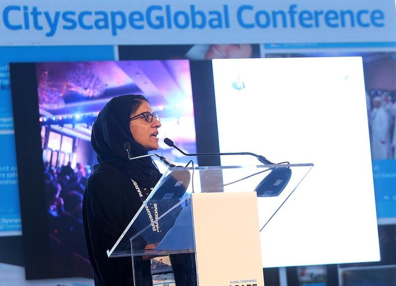 Marjan Faraidooni, the vice president of Expo 2020 organising body at the Cityscape Global Conference in Dubai. Satish Kumar / The National