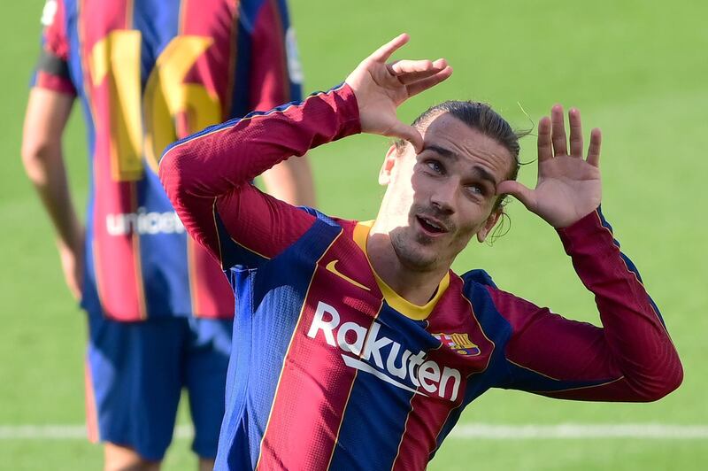 Barcelona's Antoine Griezmann after scoring against Osasuna. AFP