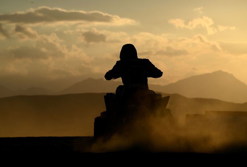 A biker competes during the Stage 1A of the Dakar Rally 2022 between Jeddah and Hail, in Saudi Arabia, on Saturday, January 1. AFP