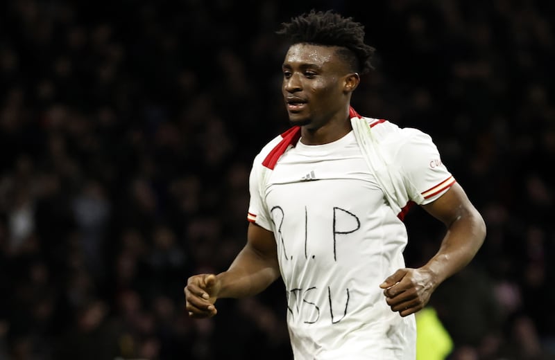 Ajax player and Ghana national team captail Mohammed Kudus dedicates this goal against Sparta Rotterdam to Christian Atsu, his compatriot who died in an earthquake in Turkey. EPA