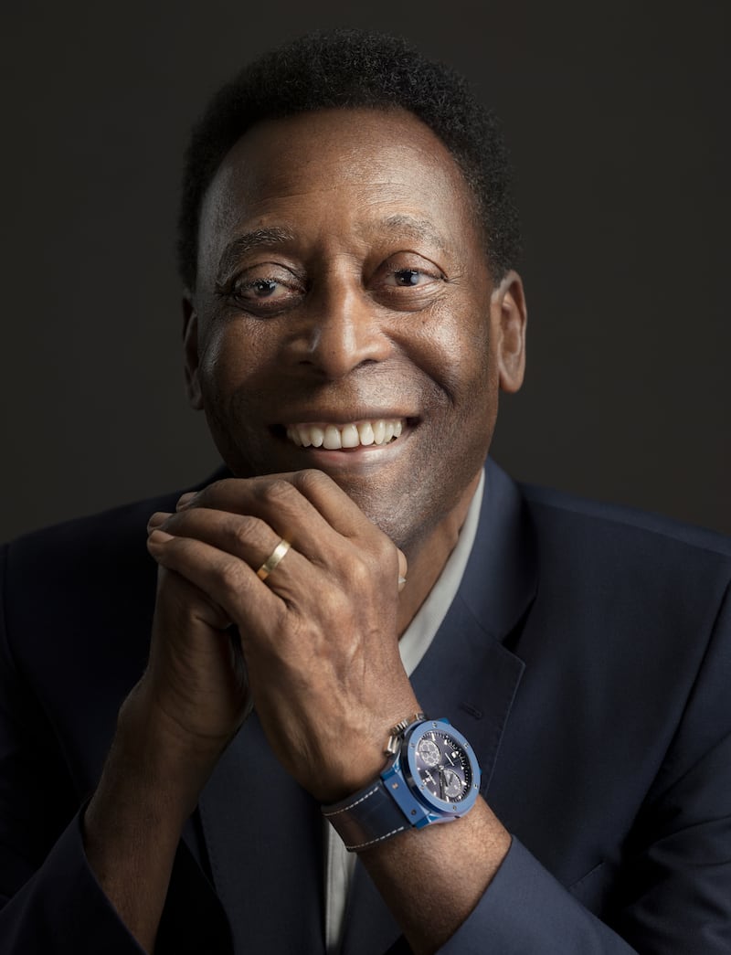 Pele attends the Hublot Match of Friendship at the Dubai Opera Hanging Garden on April 16, 2018. Getty Images