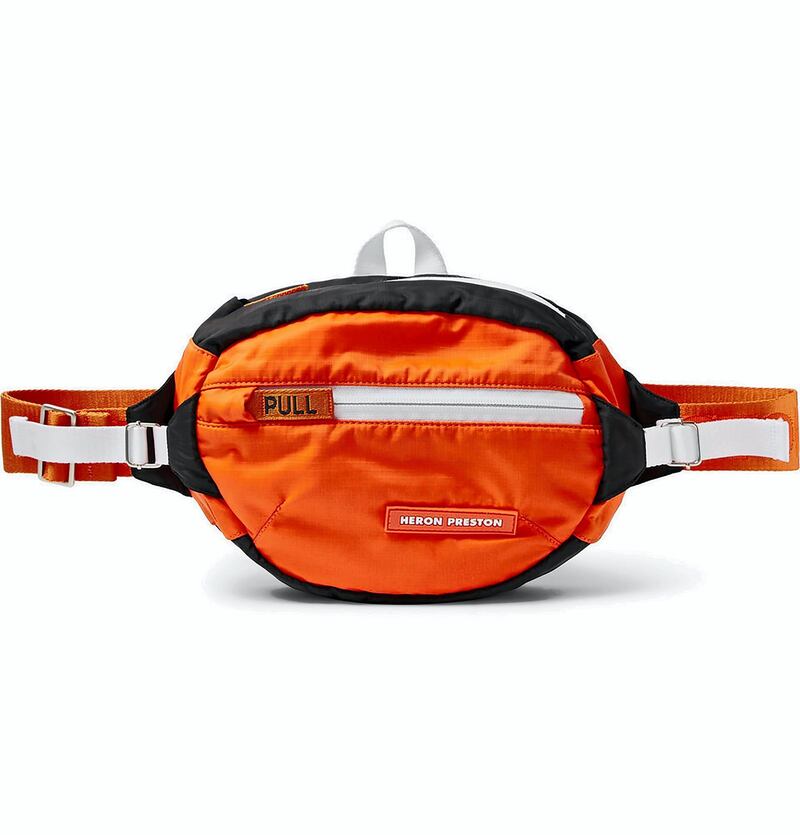 <p>Heron Preston is one of the hottest new names in fashion, having recently collaborated with Nasa. The Ripstop bag, Dh1,232, is available from Mr Porter.com</p>
