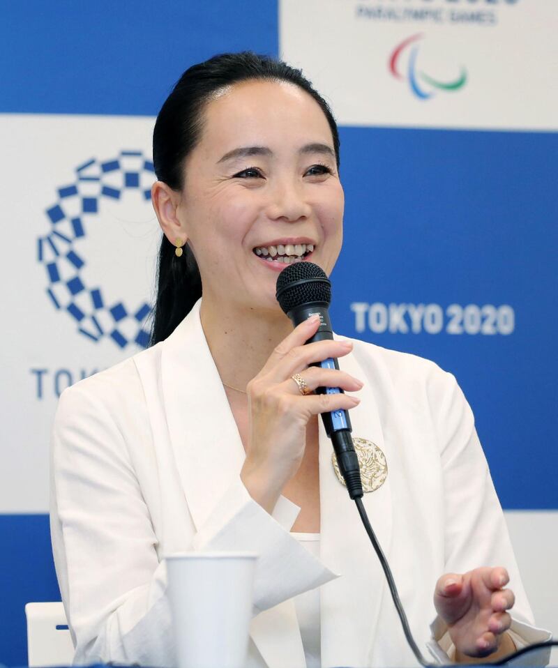 This picture taken on October 23, 2018 shows Japanese film director Naomi Kawase speaking at a press conference to announce the film director of the Olympic Games Tokyo 2020 Official Film in Tokyo.  The International Olympic Committee (IOC) announced on October 23 that Kawase has been appointed to direct the official film of the Olympic Games Tokyo 2020. - Japan OUT
 / AFP / JIJI PRESS / JIJI PRESS
