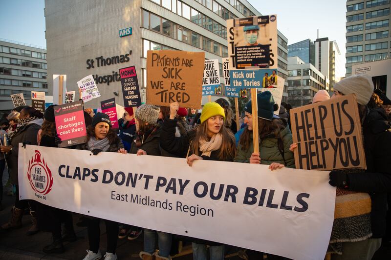 The picket line outside St Thomas' Hospital. PA