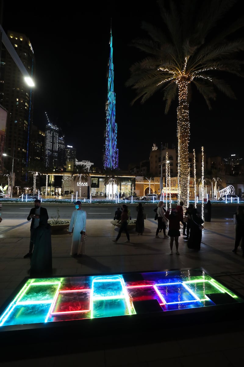 Dubai, United Arab Emirates - Reporter: N/A. News. Art. Al Hai, a series of enthralling light installations adorning Downtown Dubai Boulevard. This piece is called Al Saha. Dubai. Thursday, January 5th, 2021. Chris Whiteoak / The National