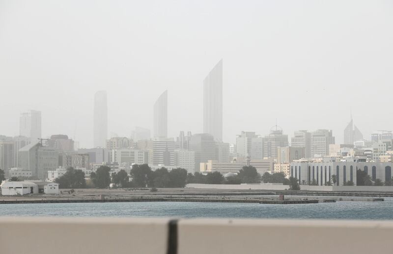 Abu Dhabi, United Arab Emirates - Dusty weather in the city centre of Abu Dhabi. Khushnum Bhandari for The National