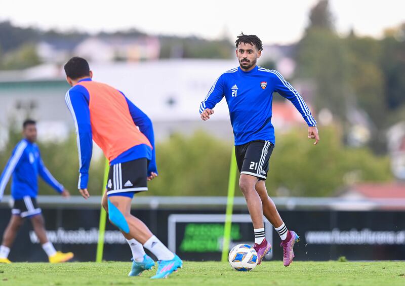 UAE forward Harib Abdallah trains in Austria ahead of the team's friendly match against Paraguay. Photo: UAE FA