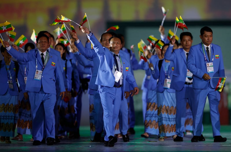Myanmar contingent during the athletes' parade. Reuters