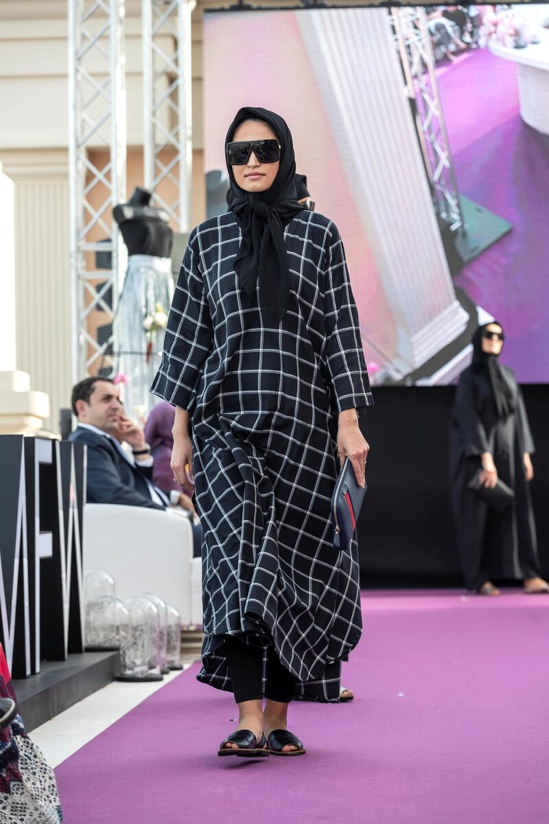 DUBAI, UNITED ARAB EMIRATES. 07 MARCH 2019. Dubai Modest Fashion Week Day 1 at the Emerald Palace Kempinski. Adrianna Yariqa, Grey Ortenhill, Singapore. (Photo: Antonie Robertson/The National) Journalist: Hafsa Lodi. Section: National.