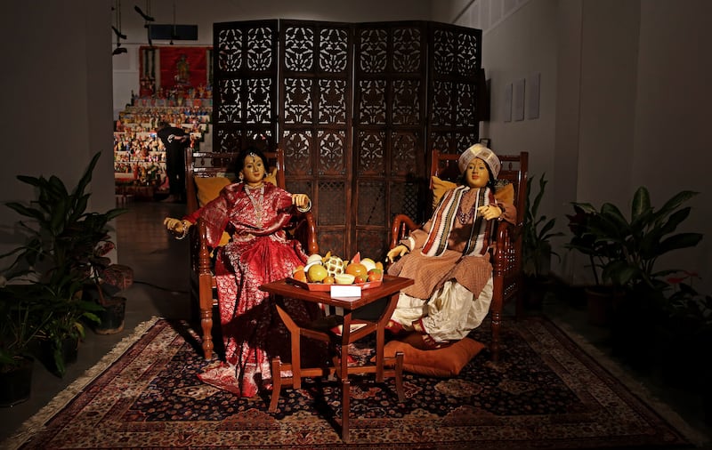 Dolls displayed at the Karnataka Chitrakala Parishath gallery as part of the Navratri festival in Bangalore. EPA