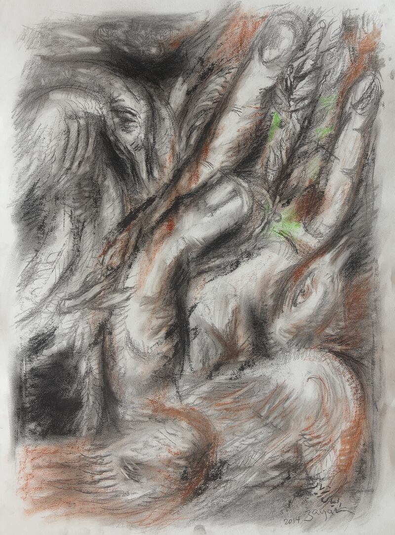 Study, 2014, Charcoal and Pastel on Paper, 75 x 53 cm -- Handouts from the Elias Zayat show at Green Art Gallery in Dubai, Sept. 2015. A&L story by Myrna Ayad.
CREDIT: Courtesy Green Art Gallery *** Local Caption ***  IMG_7843.jpg