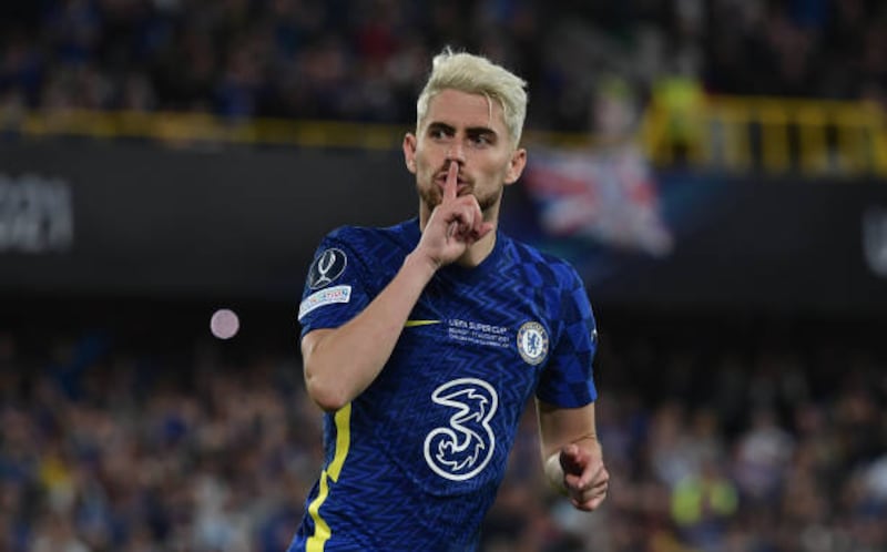 Jorginho of Chelsea celebrates scoring his penalty in the shoot-out.