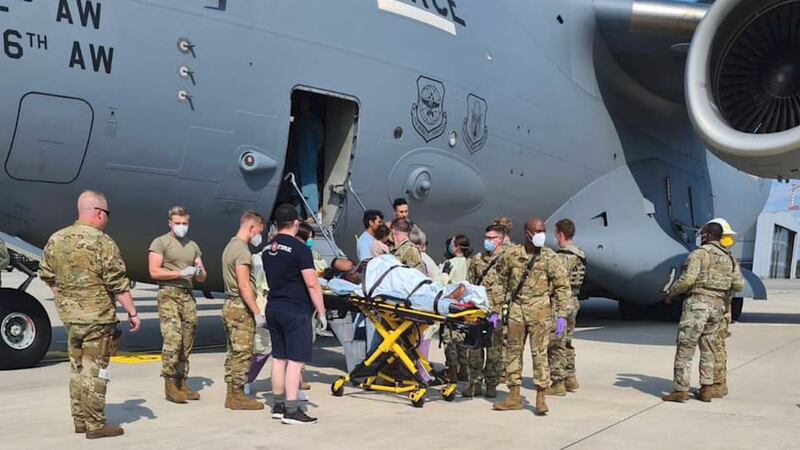 An Afghan woman gave birth to a baby girl on board a US aircraft moments after the plane landed at the Ramstein Air Base in Germany. Photo: US Air Force