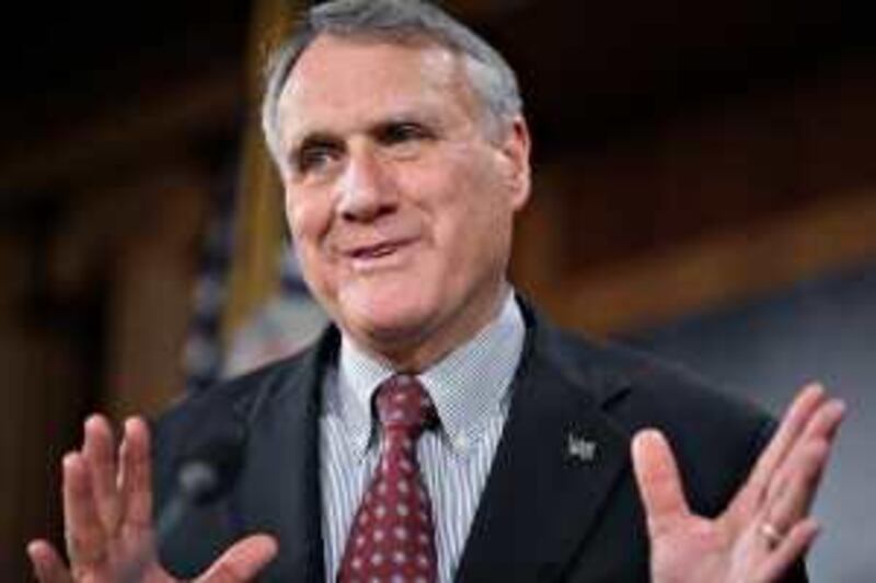 Sen. John Kyl, R-Ariz., joins other Senate Republicans to speak in opposition to the economic stimulus measure making its way through Congress during a news conference at the Capitol in Washington, Thursday, Jan. 29, 2009. (AP Photo/J. Scott Applewhite)