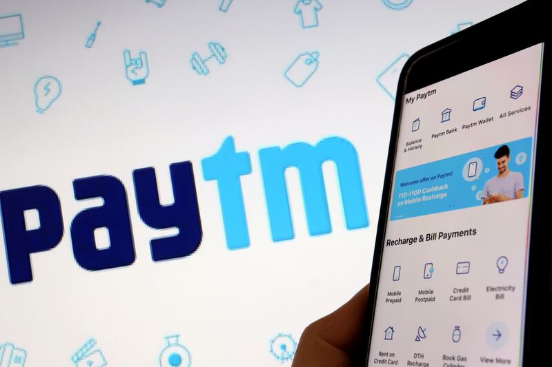 The interface of Indian payments app Paytm. The company will start trading on Thursday after a successful IPO. Reuters