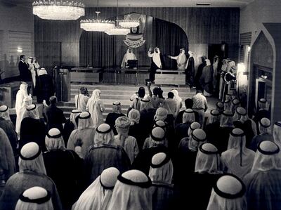 The late Sheikh Zayed Bin Sultan attending the first session of the National Consultative Council in Abu Dhabi, October 3, 1971. Photo: Al Ittihad

