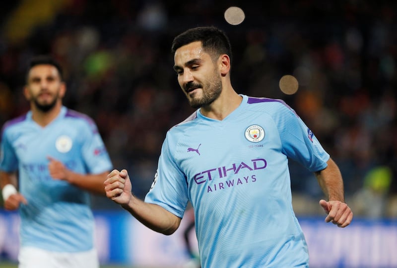 Manchester City's Ilkay Gundogan celebrates scoring their second goal. Reuters