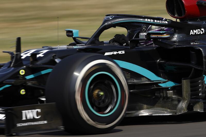 Lewis Hamilton of Mercedes at the Silverstone Circuit on Sunday. EPA