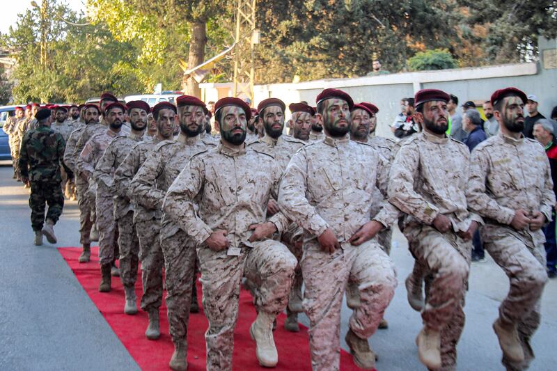 Hezbollah fighters commemorating 'Martyr's Day' in the city of Baalbek. AFP