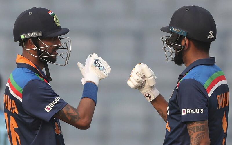 Krunal Pandya, left, and KL Rahul starred in a century stand in the first ODI against England in Pune on Tuesday. AP