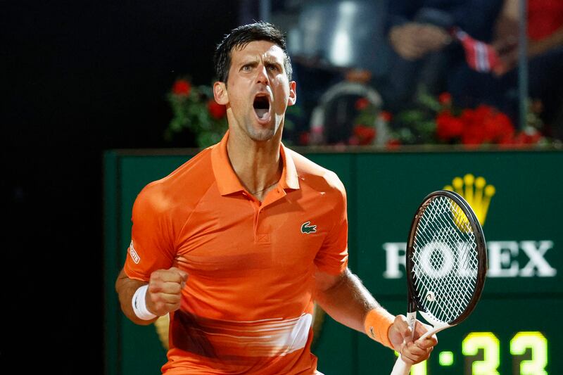 Novak Djokovic reacts during his Italian Open semi-final match against Casper Ruud. EPA