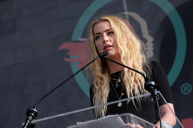 LOS ANGELES, CALIFORNIA - JANUARY 18: Actress Amber Heard speaks at the 4th Annual Women's March LA: Women Rising at Pershing Square on January 18, 2020 in Los Angeles, California.   Sarah Morris/Getty Images/AFP
== FOR NEWSPAPERS, INTERNET, TELCOS & TELEVISION USE ONLY ==

