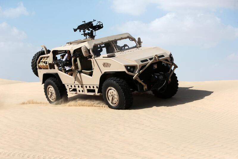 Al Ajban, United Arab Emirates, January 7, 2016:     NIMR special operations vehicle drives in the desert near their production facility in the Tawazun Industrial Park in the Al Ajban area north of Abu Dhabi on January 7, 2016. Christopher Pike / The National

Job ID: 95034
Reporter: Shereen El Gazzar
Section: Business
Keywords: 




 *** Local Caption ***  CP0107-bz-NIMR factory tour-20.JPG